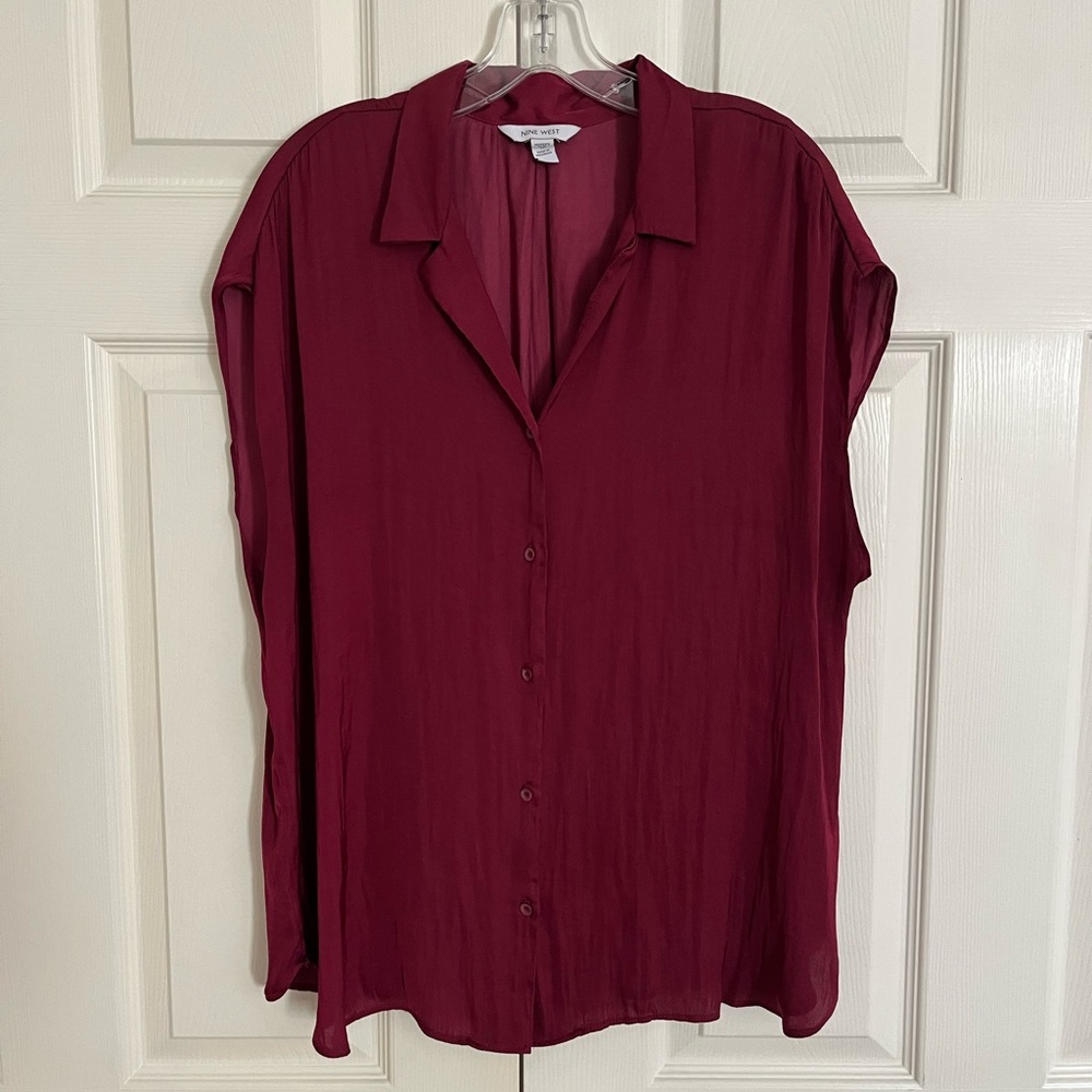 Nine West Deep Red silky Button-Down Shirt